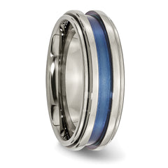 Titanium with Blue Triple Groove 8mm Polished Band