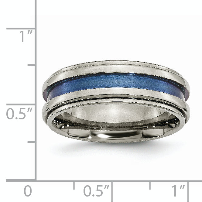 Titanium Blue Triple Groove 8mm Unisex Wedding Band Polished & Engravable