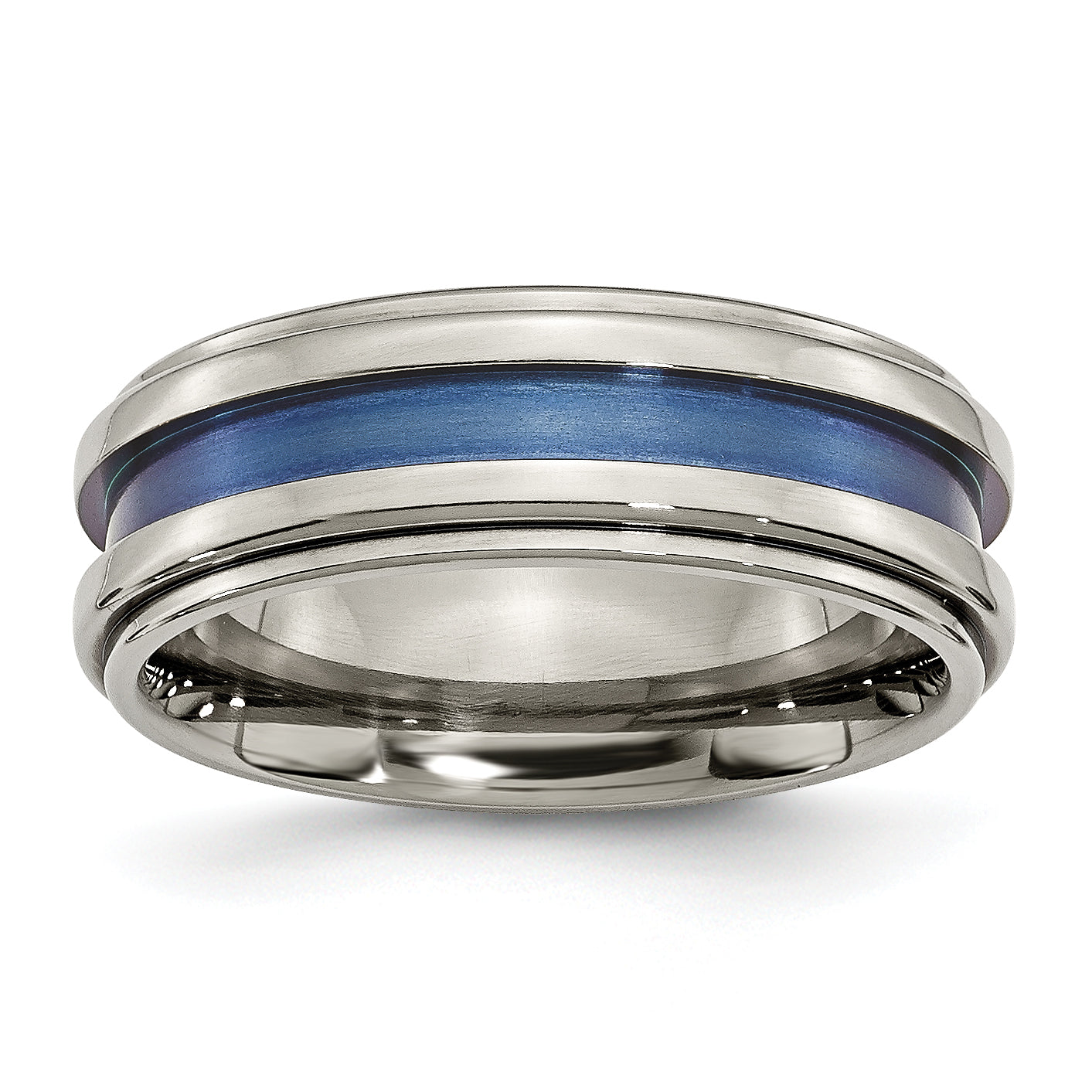 Titanium with Blue Triple Groove 8mm Polished Band Main image