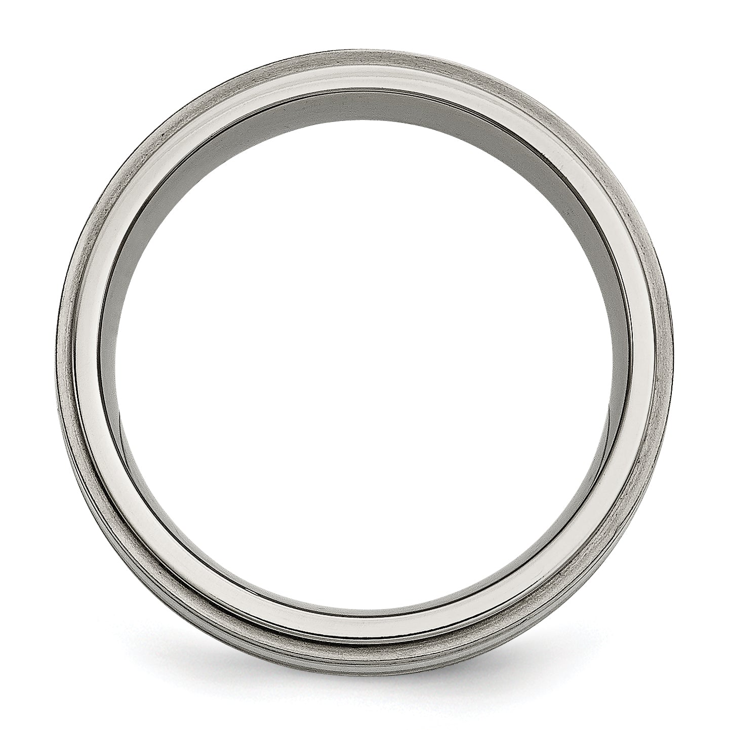 Titanium Silver Inlay Unisex Wedding Band with Polished Ridged Edge