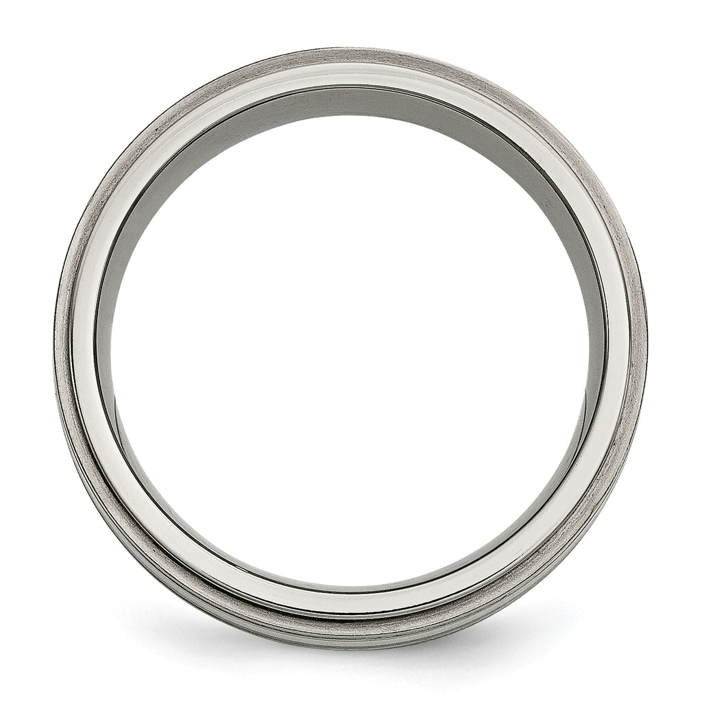 Titanium Silver Inlay Unisex Wedding Band with Polished Ridged Edge