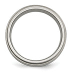 Titanium Silver Inlay Unisex Wedding Band with Polished Ridged Edge