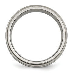 Titanium Silver Inlay Unisex Wedding Band with Polished Ridged Edge