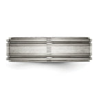 Titanium Silver Inlay Unisex Wedding Band with Polished Ridged Edge