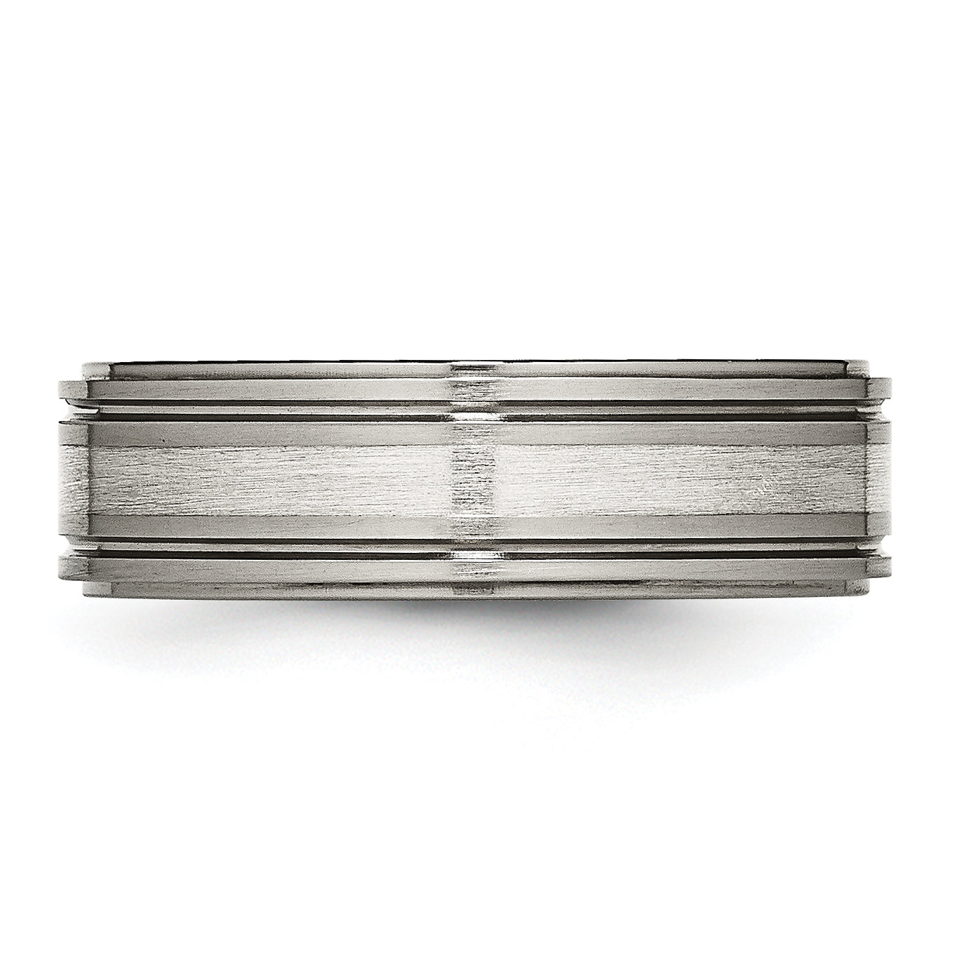 Titanium Silver Inlay Unisex Wedding Band with Polished Ridged Edge