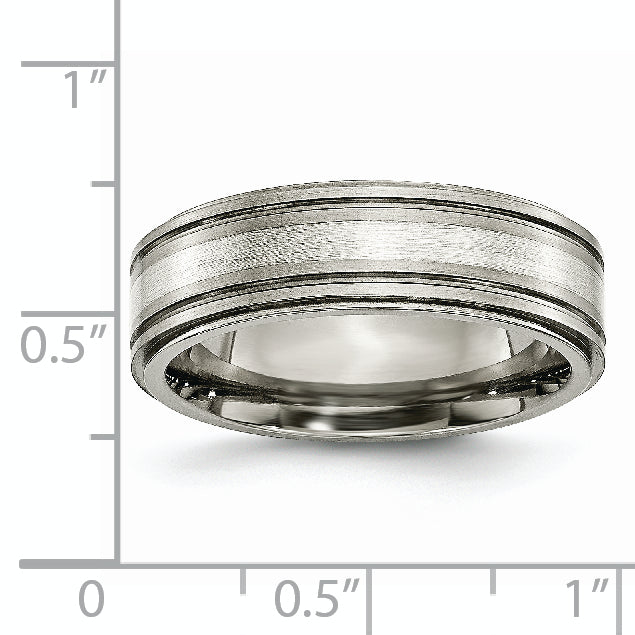 Titanium Silver Inlay Unisex Wedding Band with Polished Ridged Edge