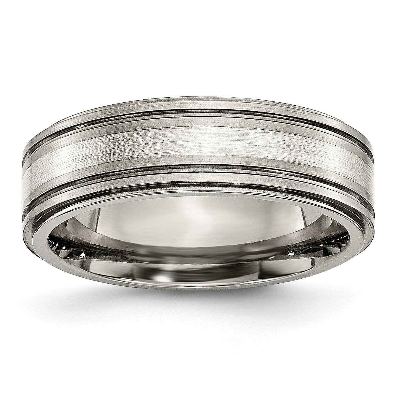 Titanium With Argentium .925 Silver Inlay Ridged Edge 7mm Band Main image