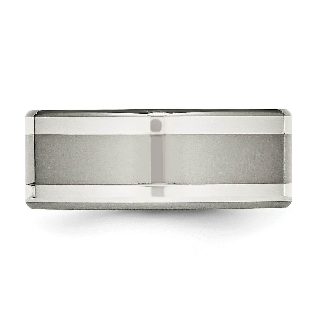 Titanium Silver Inlay Unisex Wedding Band with Polished Finish