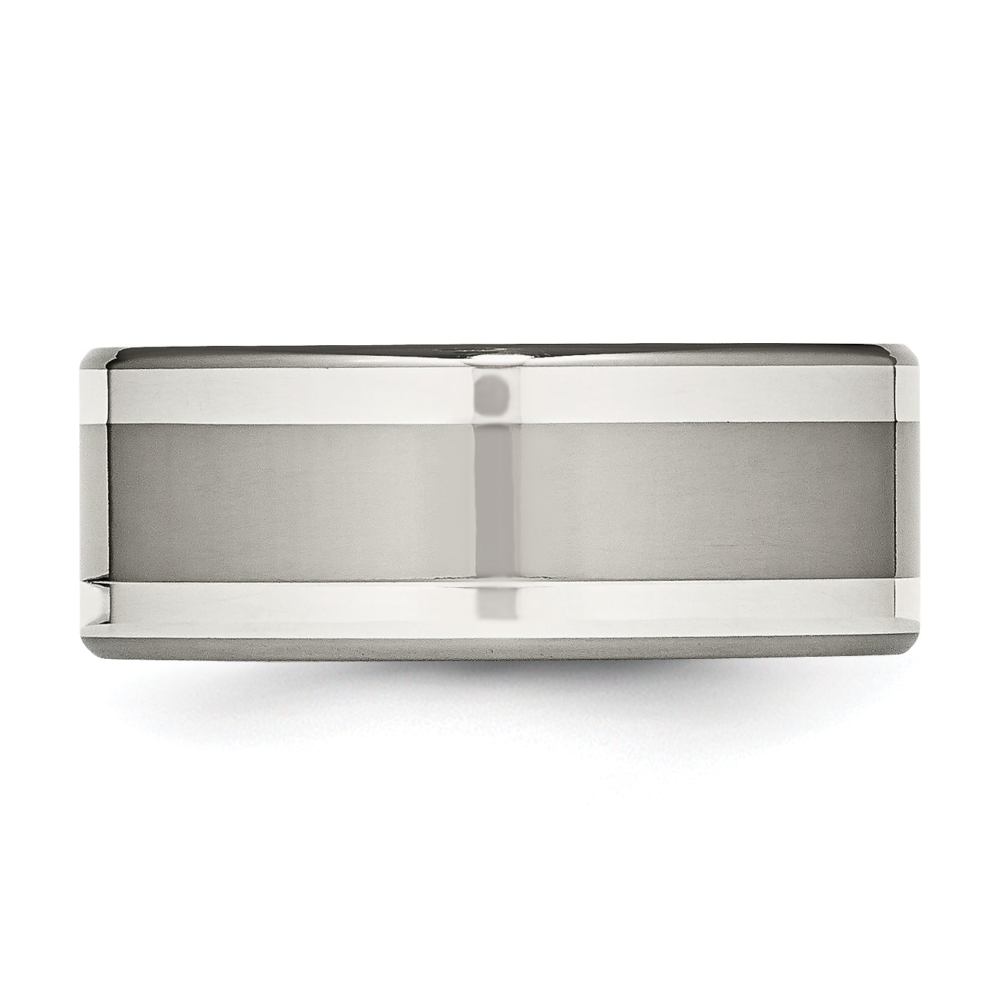 Titanium Silver Inlay Unisex Wedding Band with Polished Finish