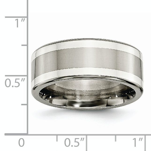 Titanium With Argentium .925 Silver Inlay 9mm Polished Flat Band