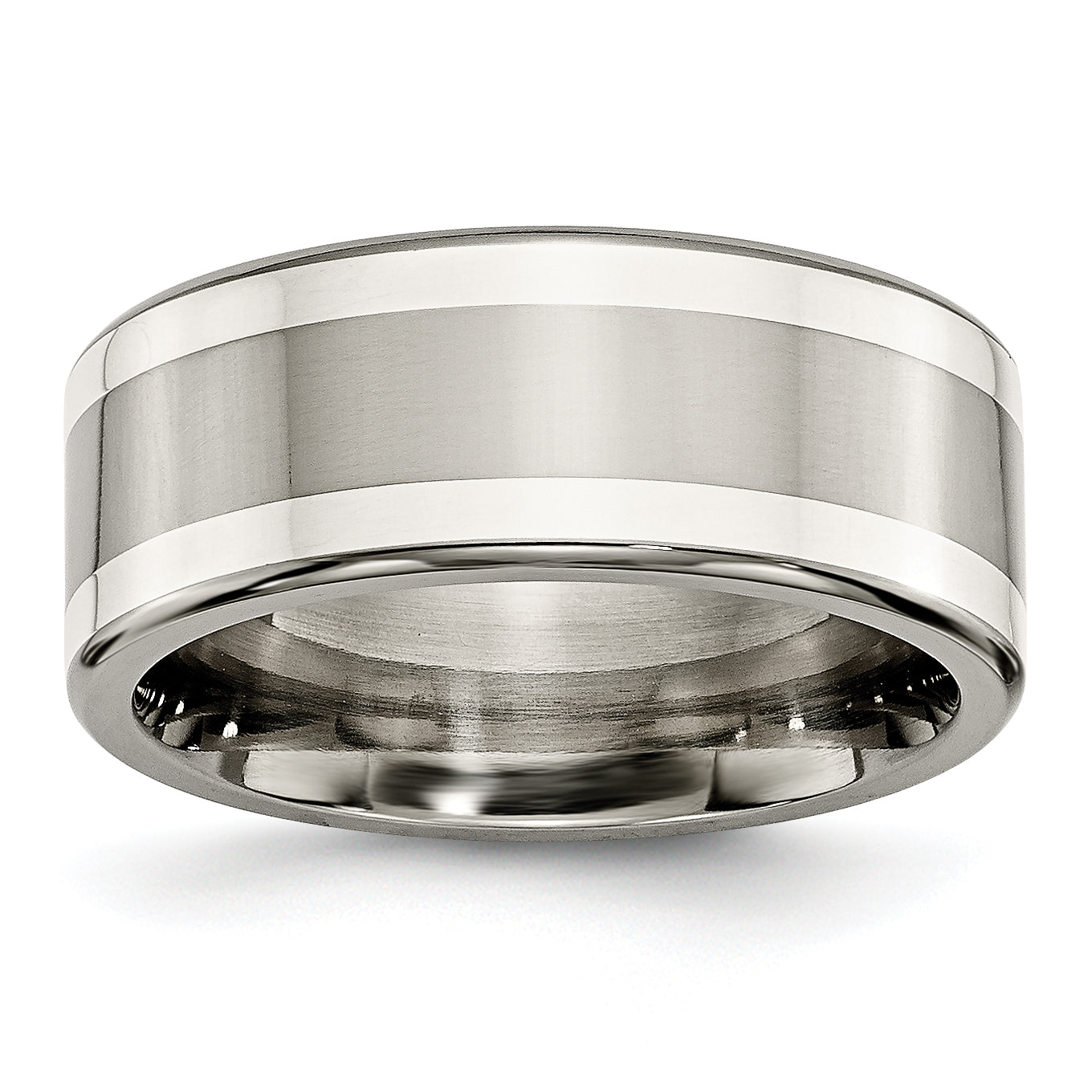 Titanium With Argentium .925 Silver Inlay 9mm Polished Flat Band Main image