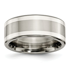 Titanium With Argentium .925 Silver Inlay 9mm Polished Flat Band