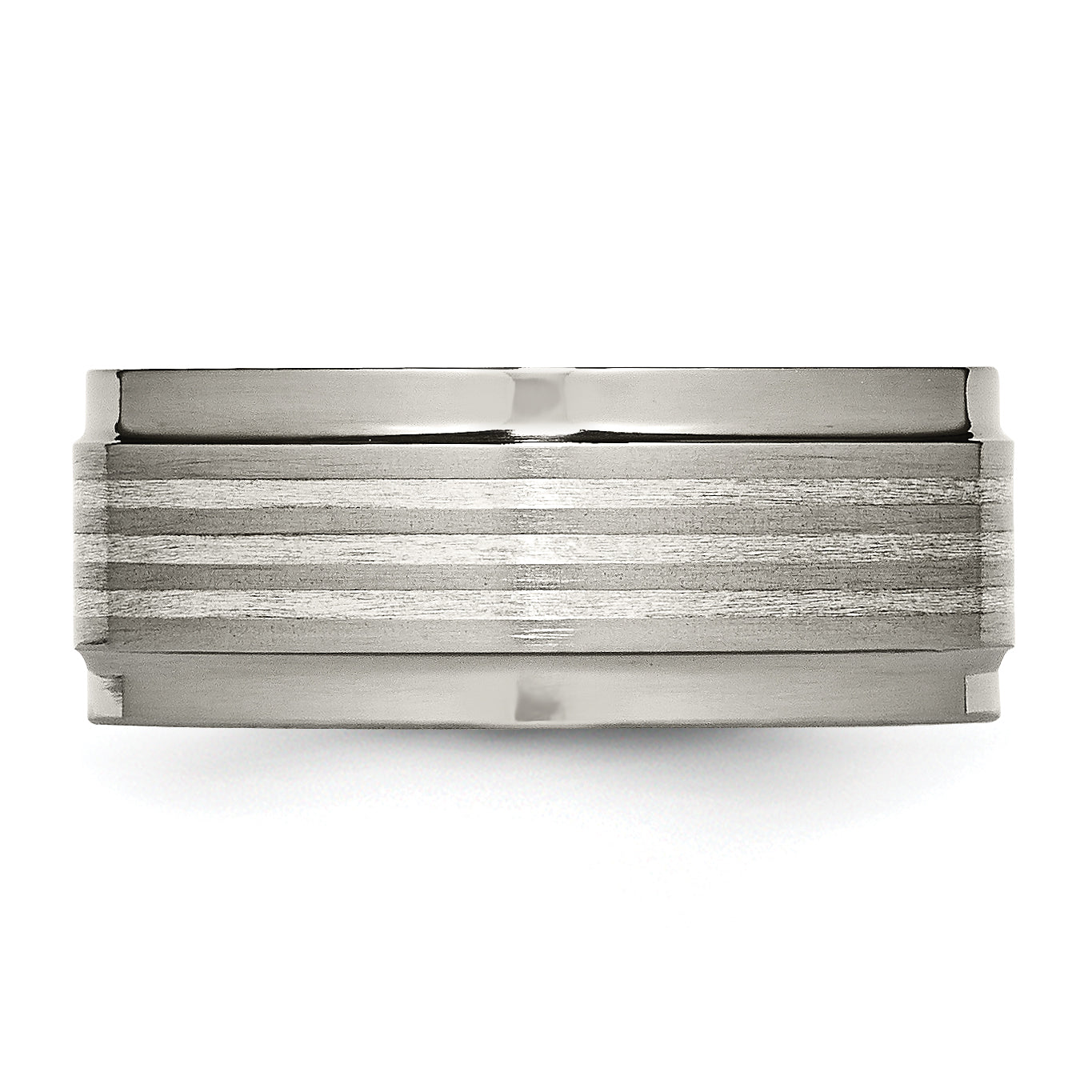 Titanium Silver Inlay Unisex Wedding Band 9mm Polished Two-Tone