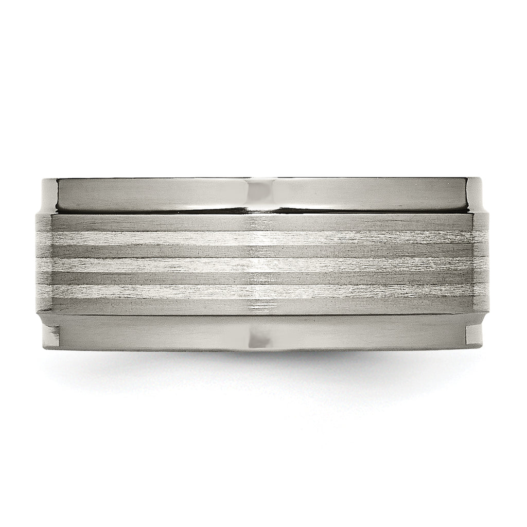 Titanium Silver Inlay Unisex Wedding Band 9mm Polished Two-Tone