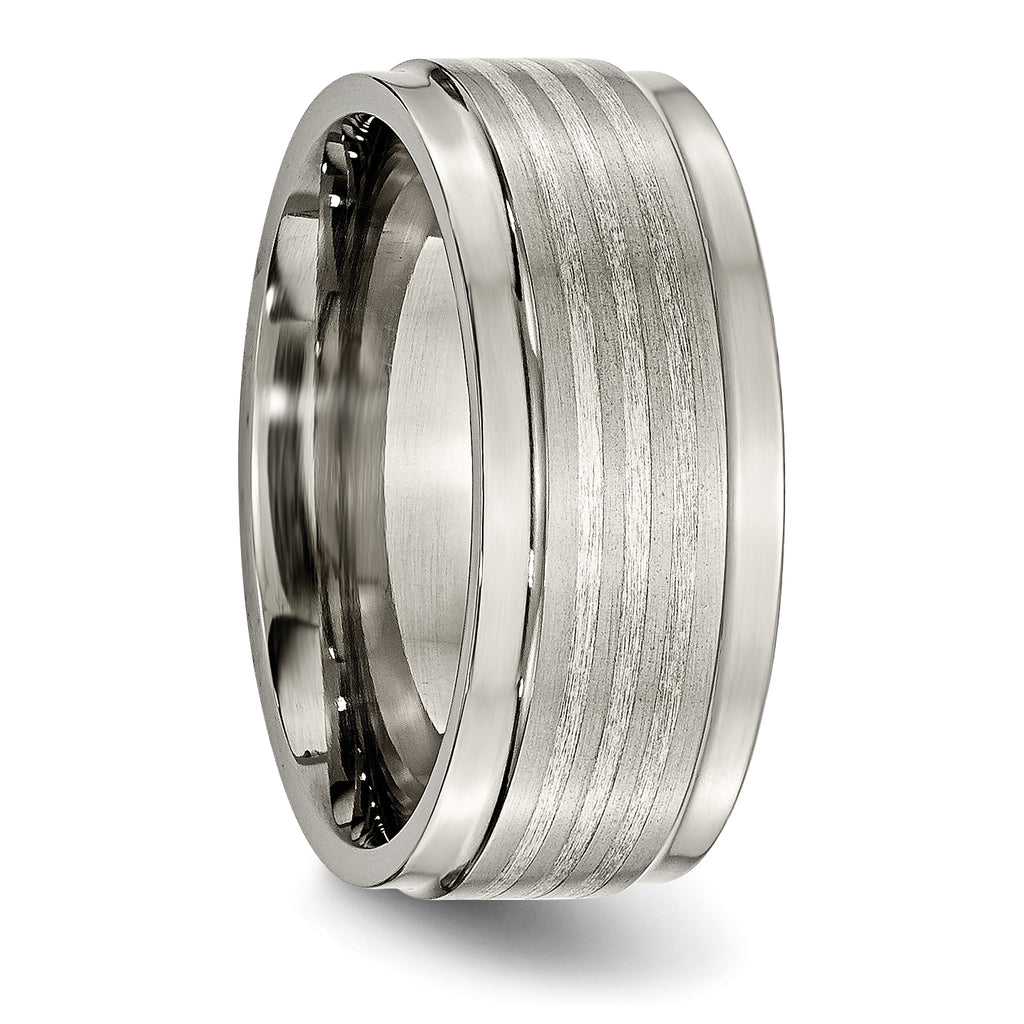 Titanium Silver Inlay Unisex Wedding Band 9mm Polished Two-Tone
