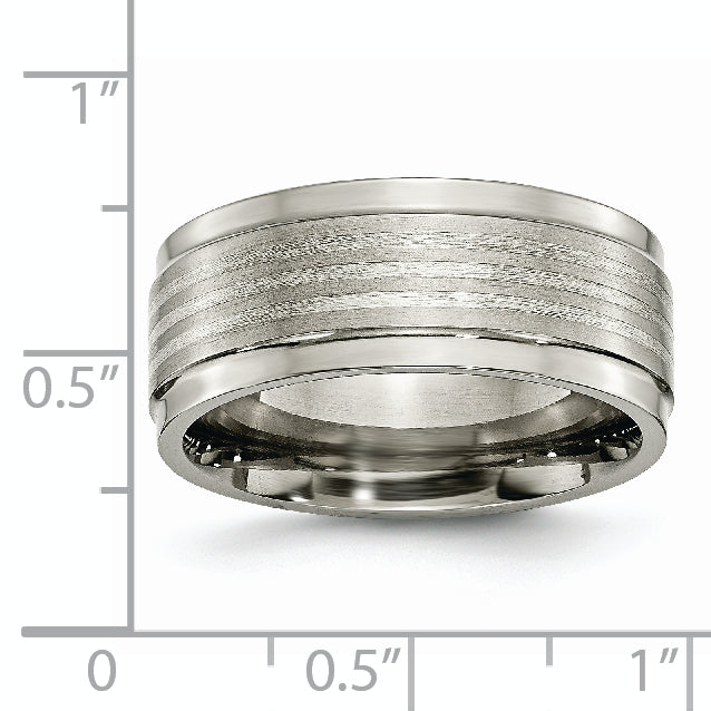 Titanium Silver Inlay Unisex Wedding Band 9mm Polished Two-Tone