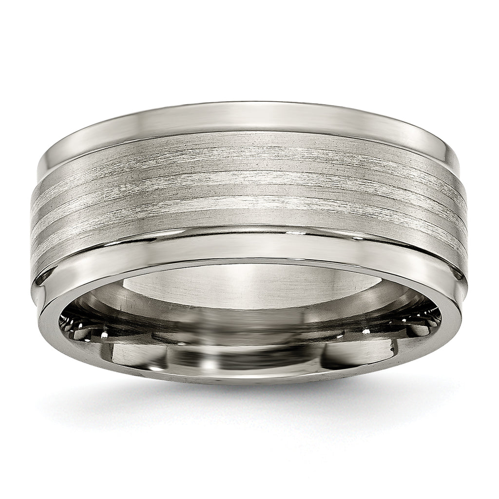 Titanium With Argentium .925 Silver Inlay Ridged Edge 9mm Band