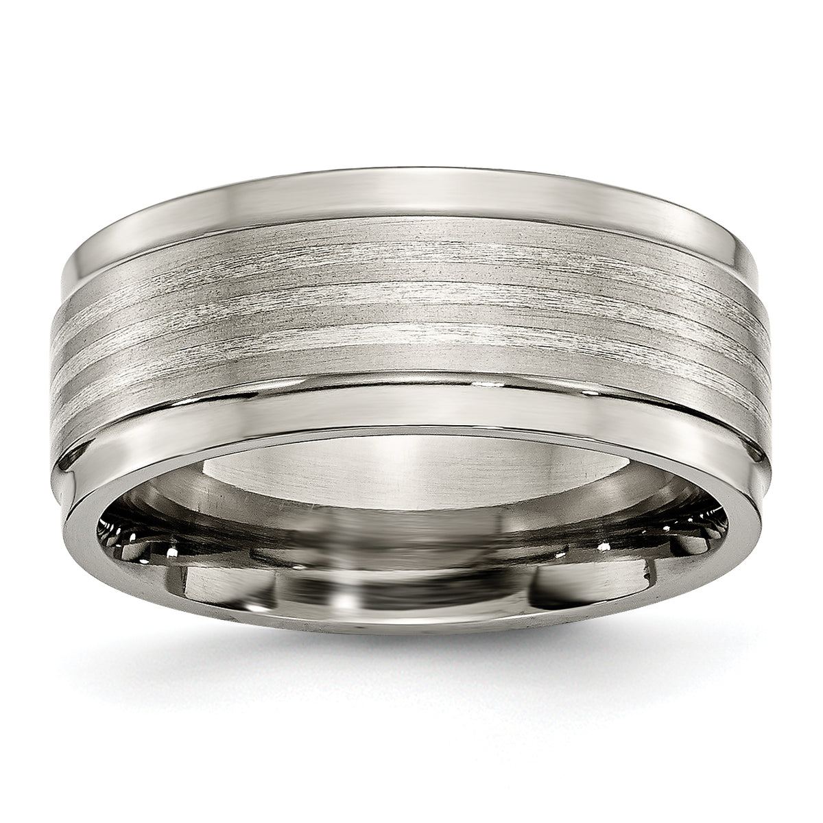 Titanium With Argentium .925 Silver Inlay Ridged Edge 9mm Band