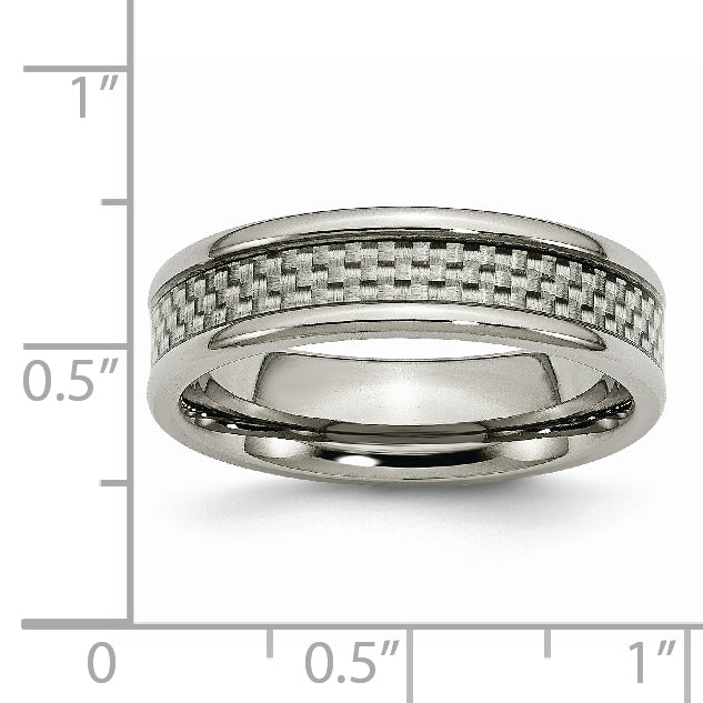 Titanium Polished WithGrey Carbon Fiber Inlay 6mm Band