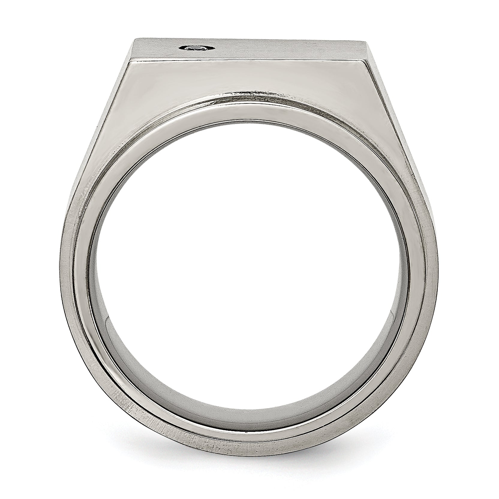 Titanium Unisex Signet Ring with CZ, Engravable Polished and Brushed Finish