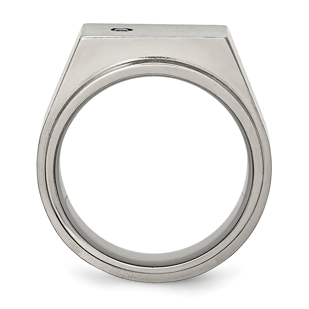 Titanium Unisex Signet Ring with CZ, Engravable Polished and Brushed Finish