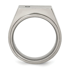 Titanium Unisex Signet Ring with CZ, Engravable Polished and Brushed Finish