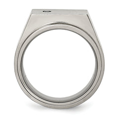Titanium Brushed and Polished CZ Square Signet Ring