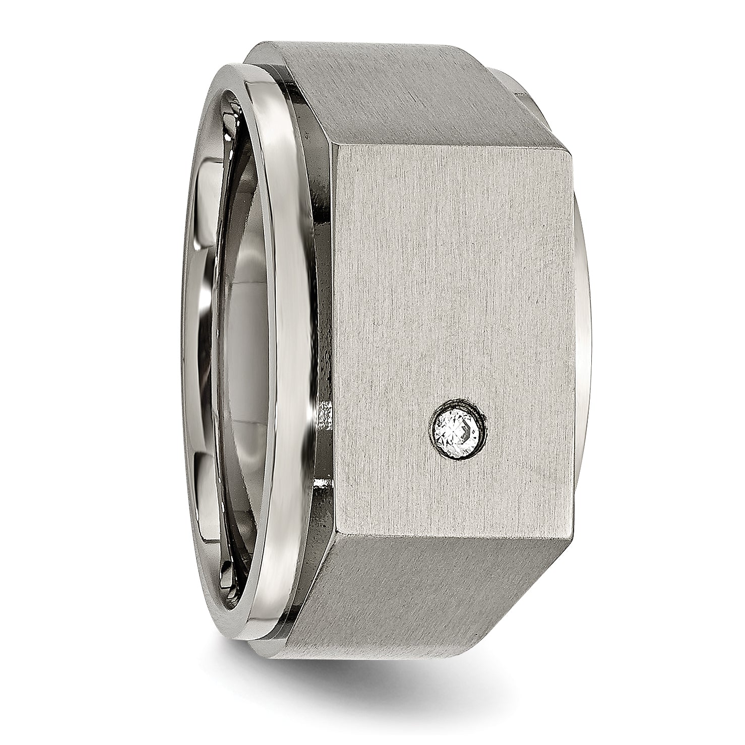 Titanium Unisex Signet Ring with CZ, Engravable Polished and Brushed Finish
