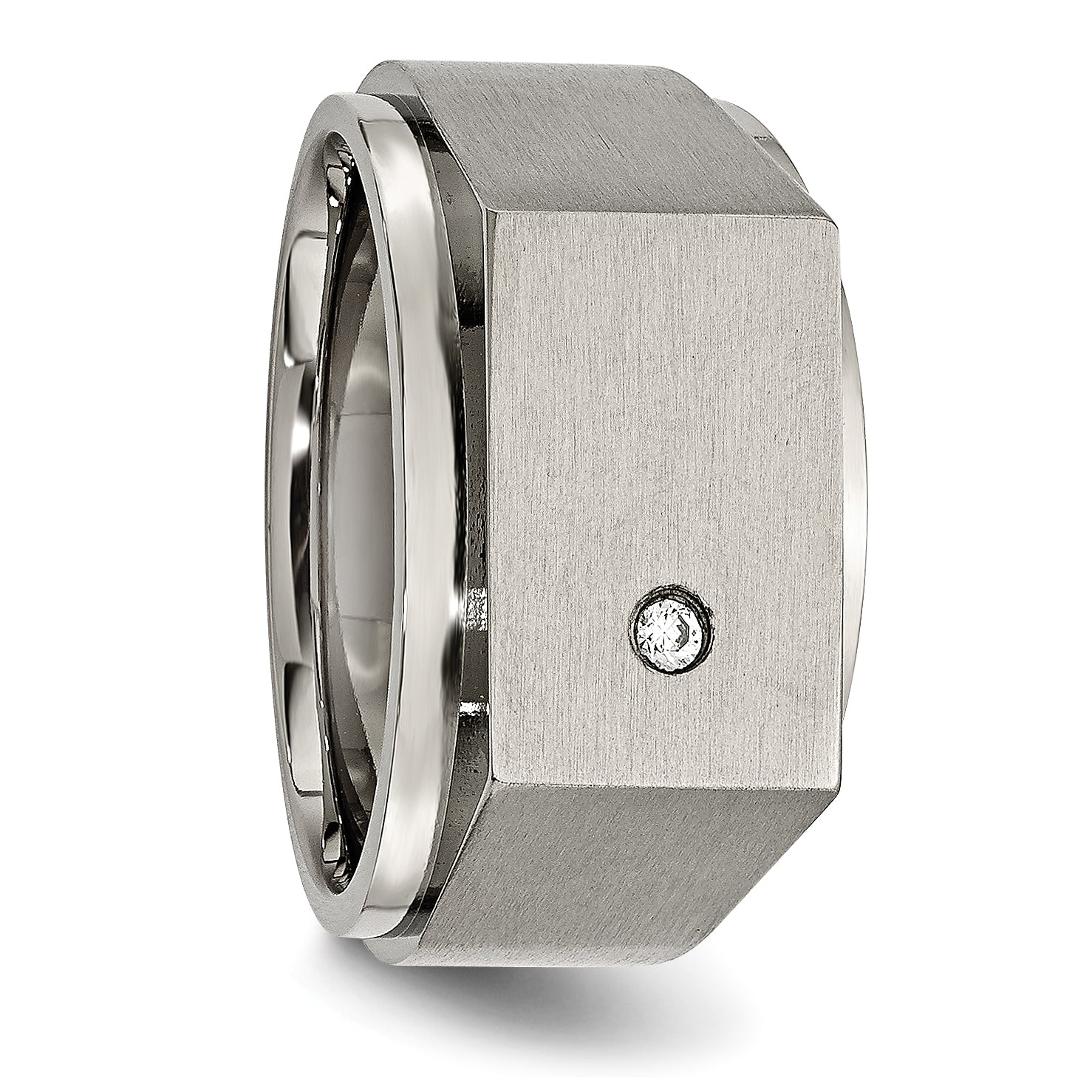 Titanium Brushed and Polished CZ Square Signet Ring