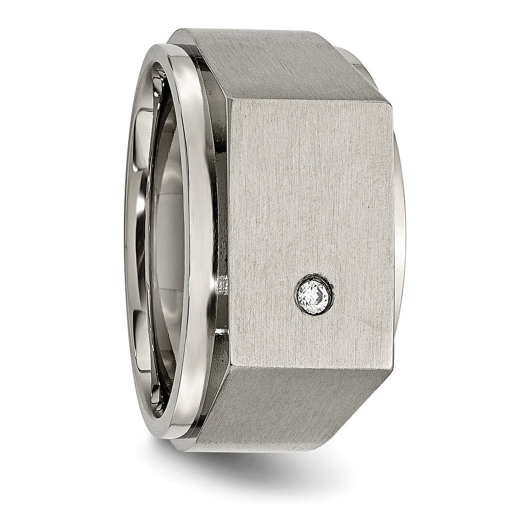 Titanium Unisex Signet Ring with CZ, Engravable Polished and Brushed Finish