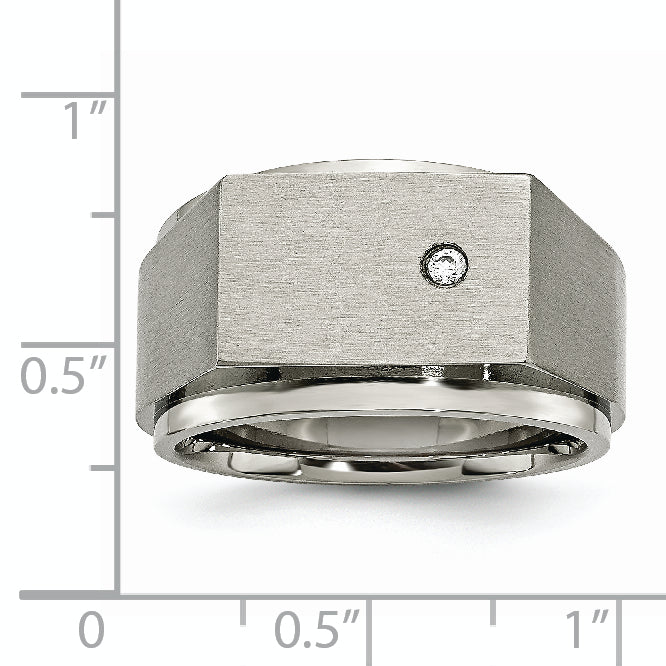 Titanium Unisex Signet Ring with CZ, Engravable Polished and Brushed Finish