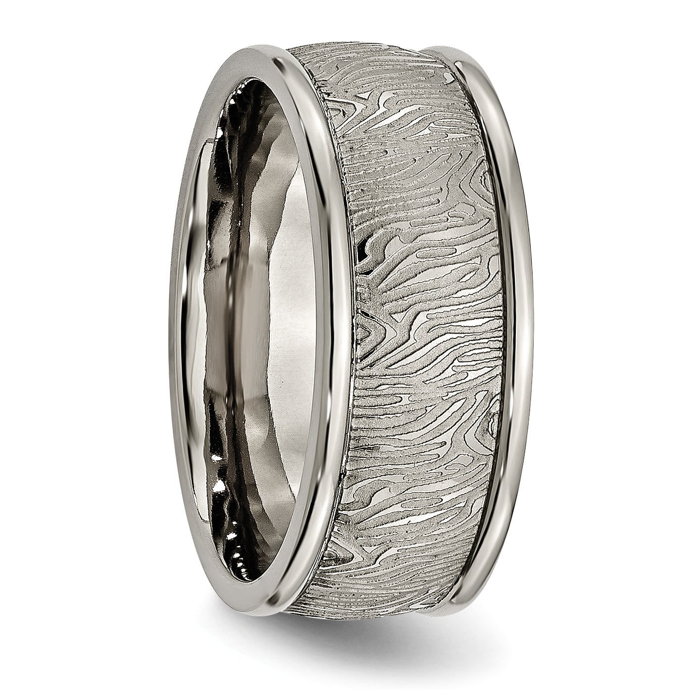 Titanium Polished 9mm Textured Rounded Edge Ring