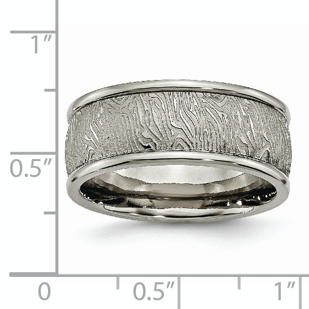Titanium Polished 9mm Textured Rounded Edge Ring