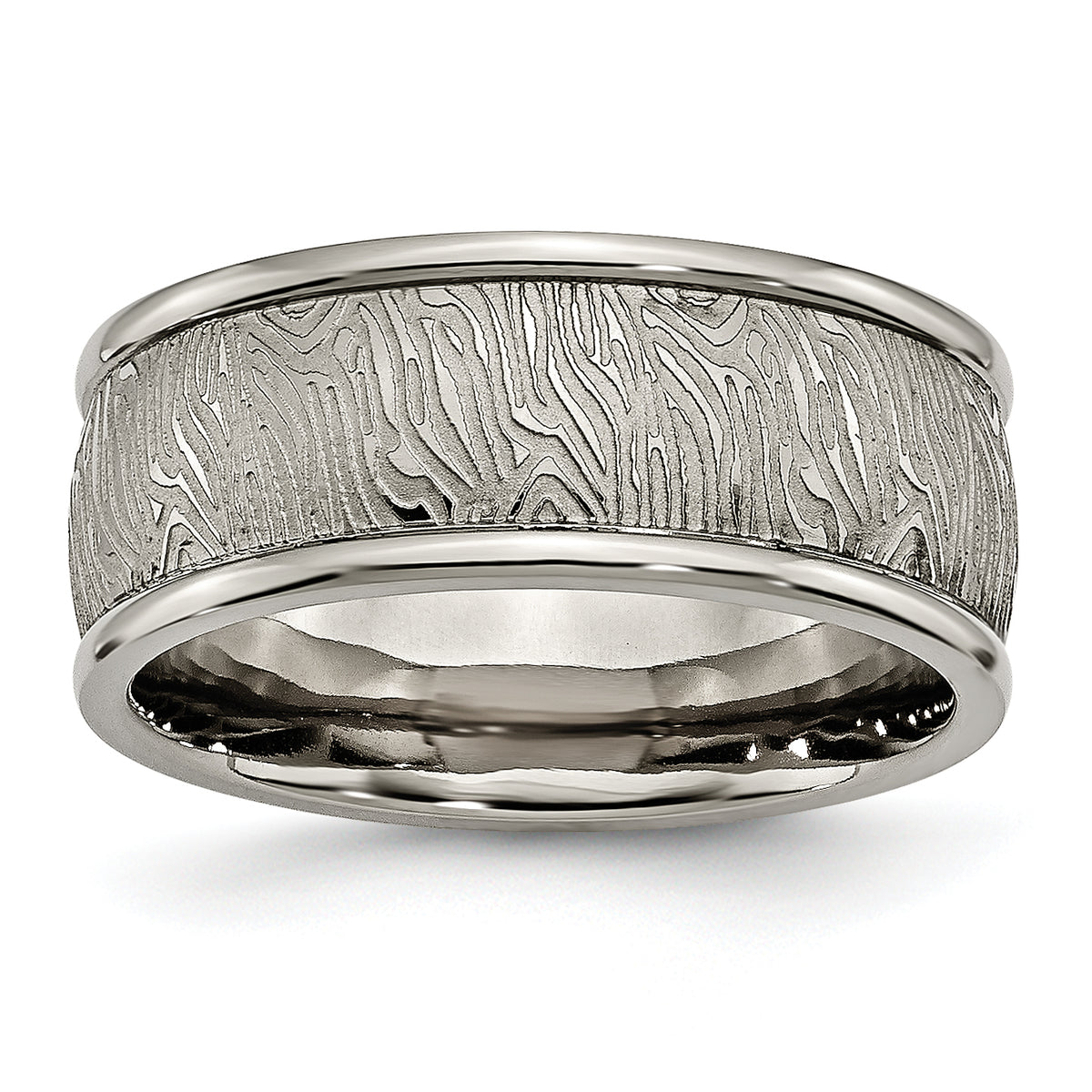 Titanium Polished 9mm Textured Rounded Edge Ring