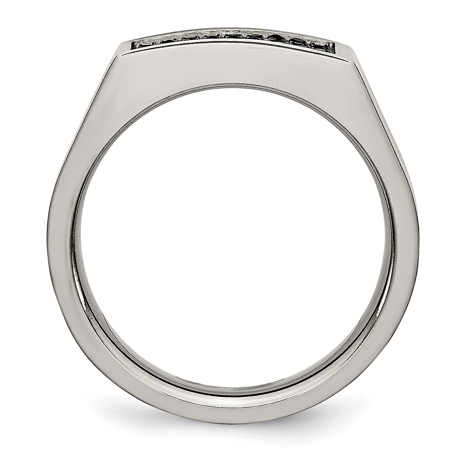Titanium Brushed and Polished Black IP-plated CZ Signet Ring