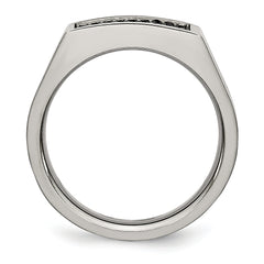 Titanium Brushed and Polished Black IP-plated CZ Signet Ring
