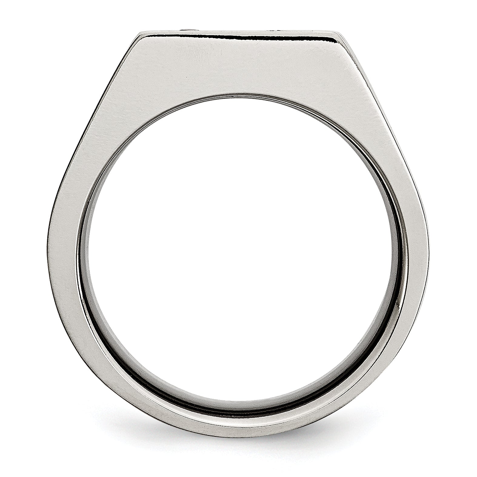 Sophia Jewelers Unisex Titanium Black CZ Signet Ring with Brushed Finish