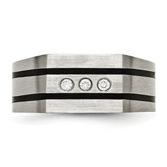 Sophia Jewelers Unisex Titanium Black CZ Signet Ring with Brushed Finish
