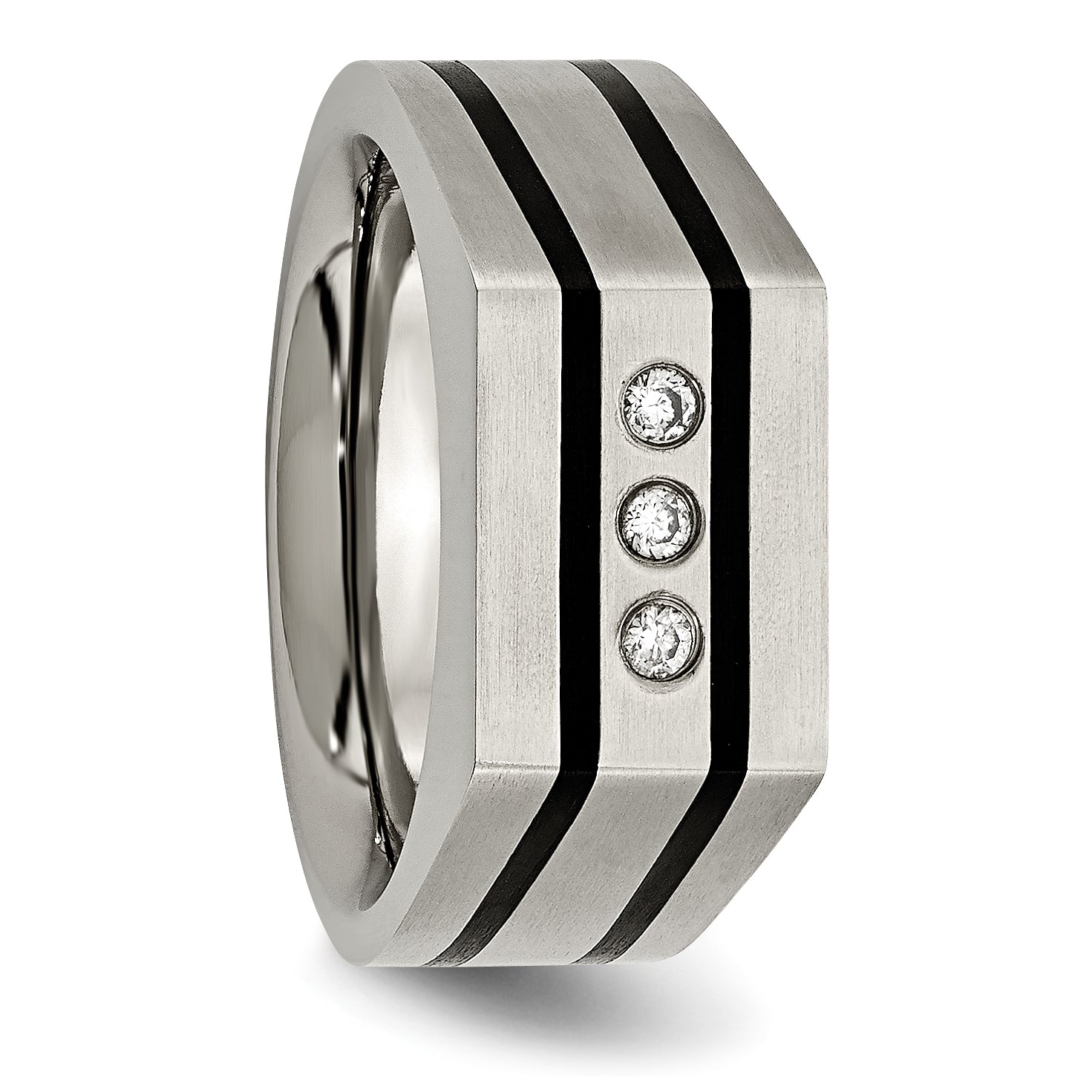 Sophia Jewelers Unisex Titanium Black CZ Signet Ring with Brushed Finish