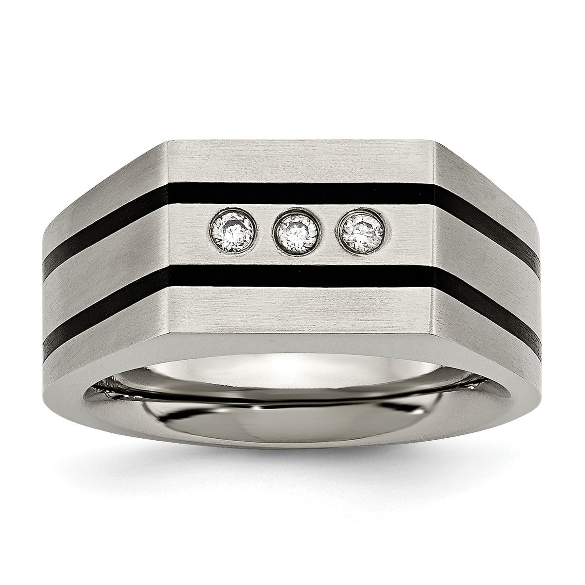Titanium Brushed and Polished Black IP-plated CZ Signet Ring