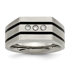 Titanium Brushed and Polished Black IP-plated CZ Signet Ring