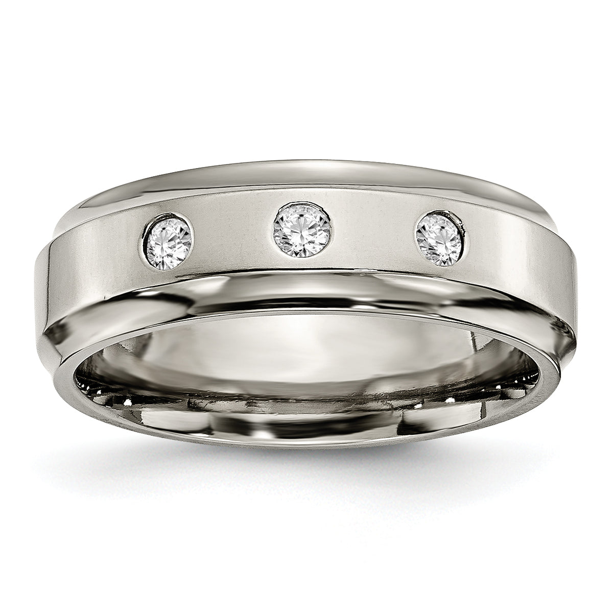 Titanium Polished 1/5 Carat Diamond Ridged Edge 7mm Band