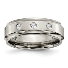 Titanium Polished 1/5 Carat Diamond Ridged Edge 7mm Band