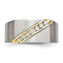 Titanium With14K Inlay Brushed 1/5ct Diamond Signet Ring