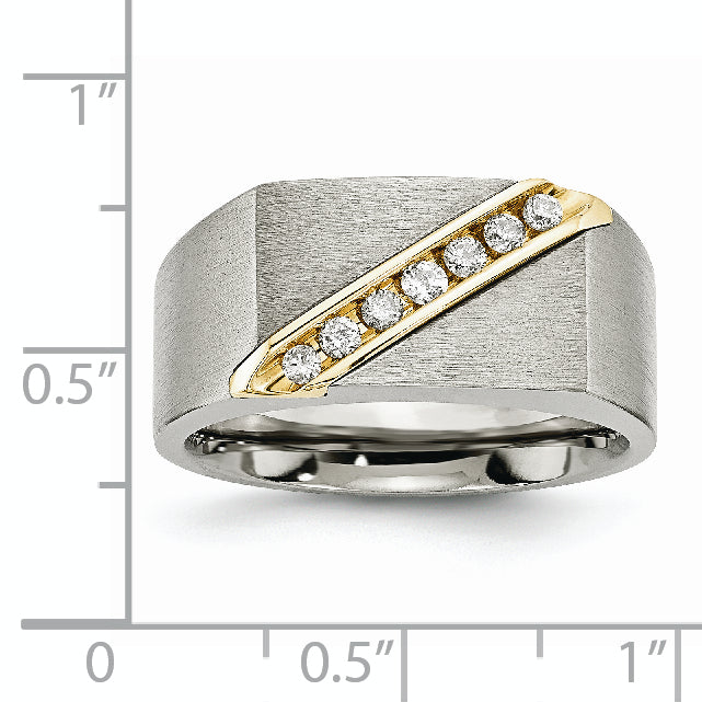 Titanium With14K Inlay Brushed 1/5ct Diamond Signet Ring
