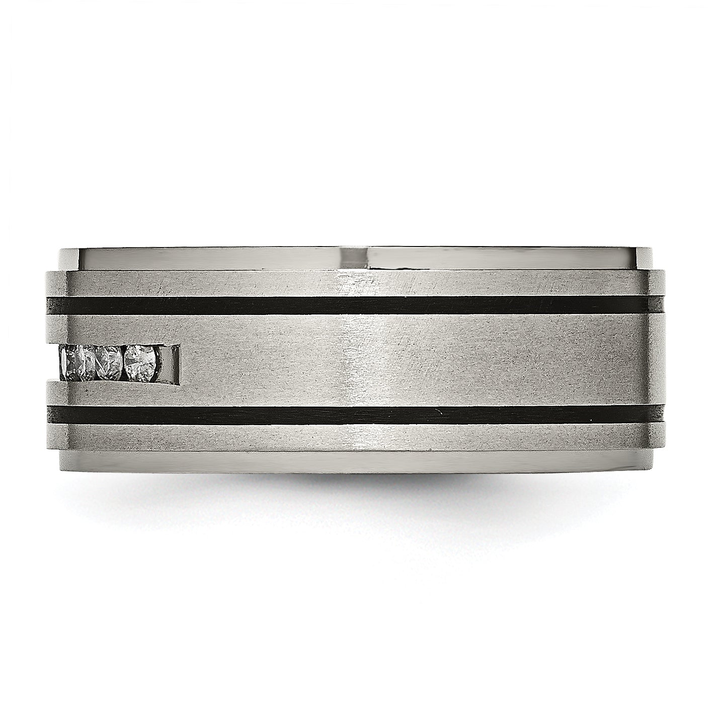 Titanium Wedding Band with Diamond and Black Enamel Elegance