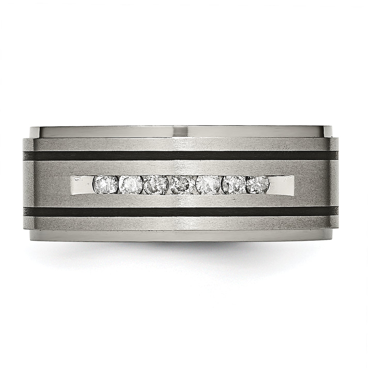 Titanium Wedding Band with Diamond and Black Enamel Elegance