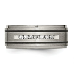 Titanium Wedding Band with Diamond and Black Enamel Elegance
