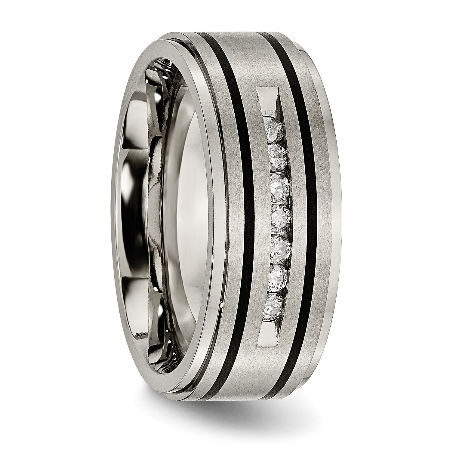 Titanium Wedding Band with Diamond and Black Enamel Elegance