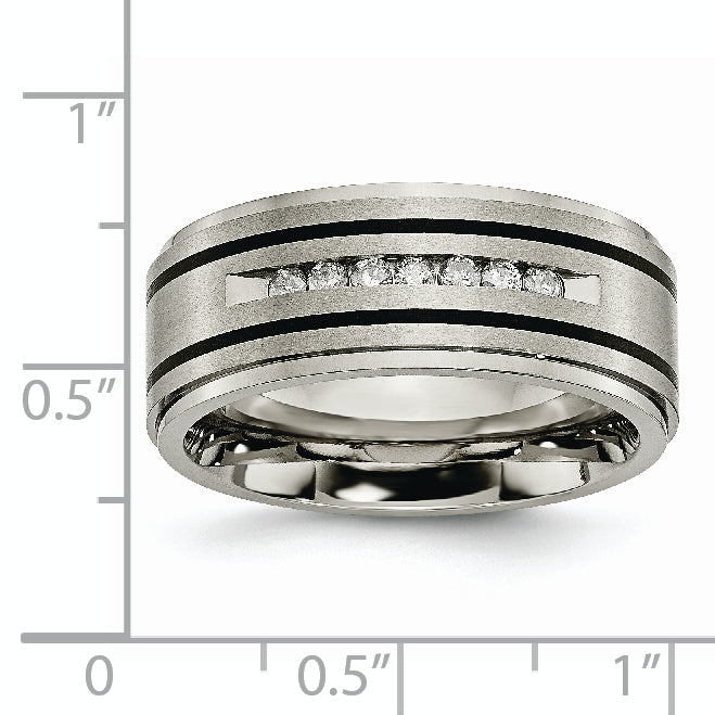 Titanium Wedding Band with Diamond and Black Enamel Elegance